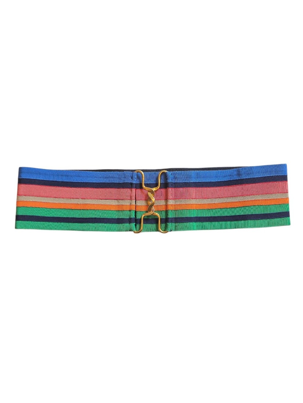Handmade Colourful Blue Green Red Striped Waist Belt With Gold Clasp